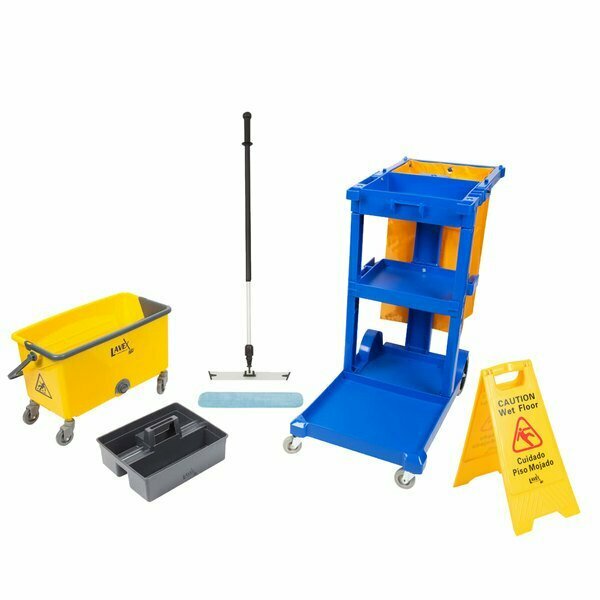 Lavex Blue Janitor Cart and Microfiber Wet Mop Kit 274JC3MF18KT